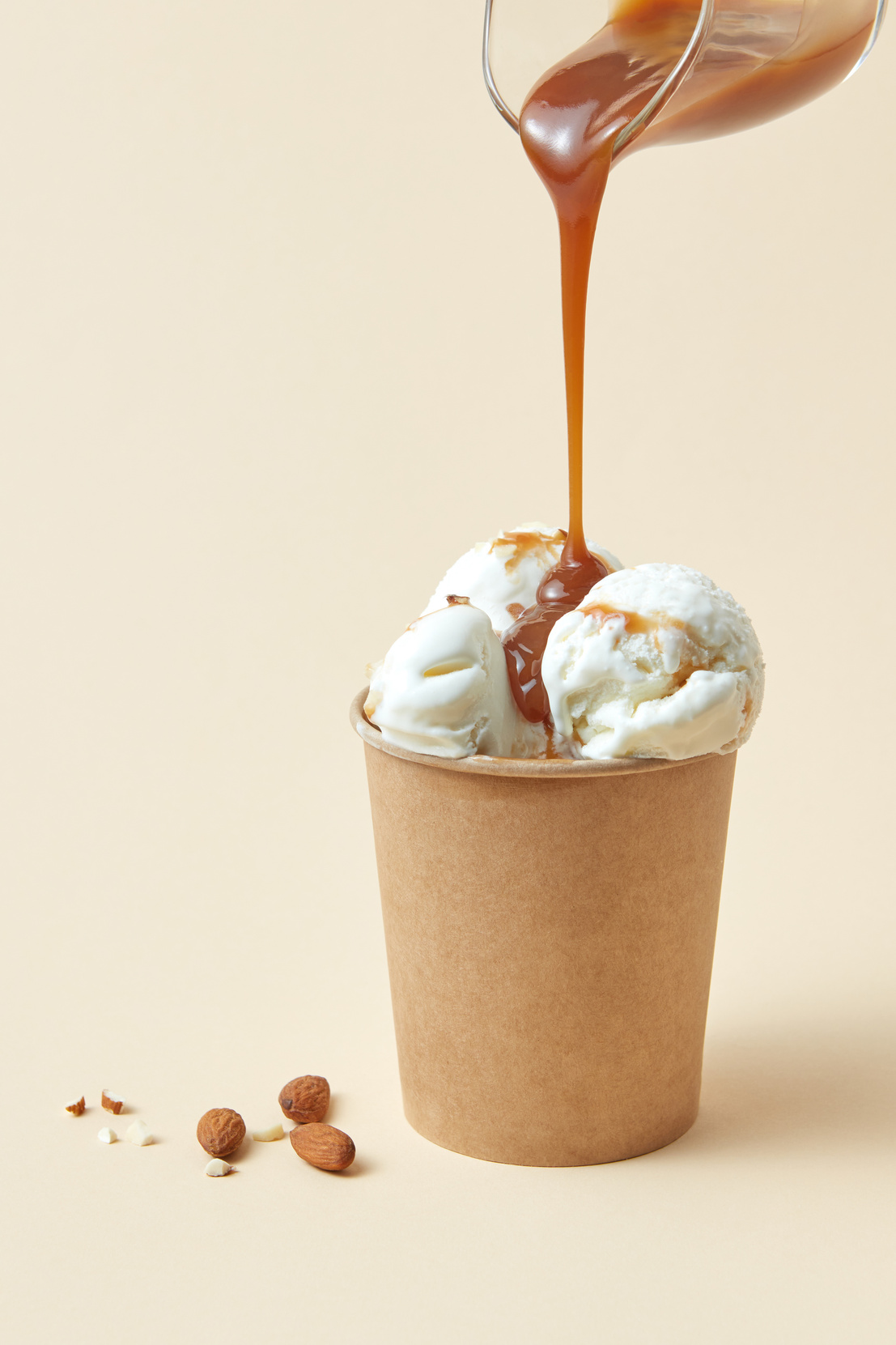 Pouring Caramel to Ice Cream